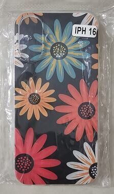 NEW iPhone 16 Case Floral Daisy Print Soft TPU Cover Black Colorful